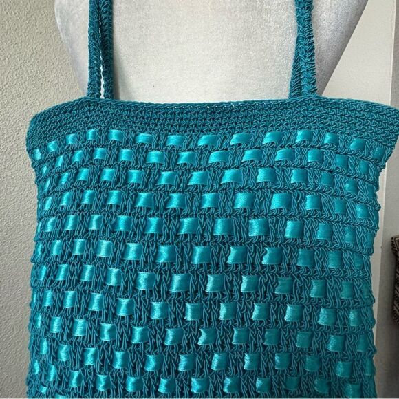 Handbag Shoulder Bag Turquoise Blue Braided Ribbon Weave - Picture 3 of 10